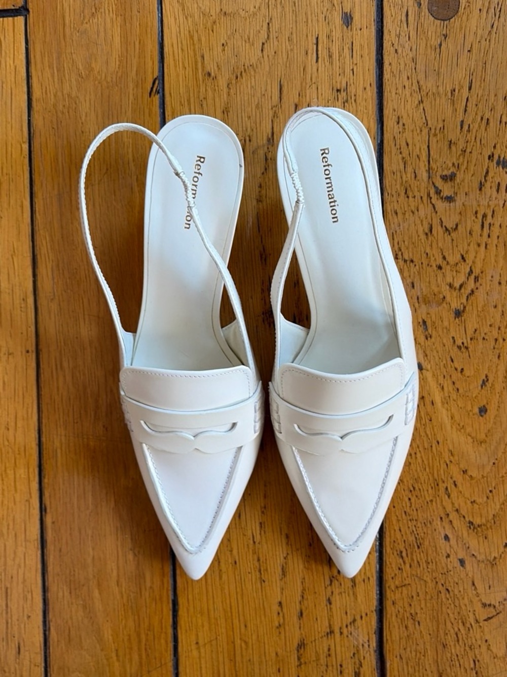 Reformation Cream Pointed Slingback Loafers